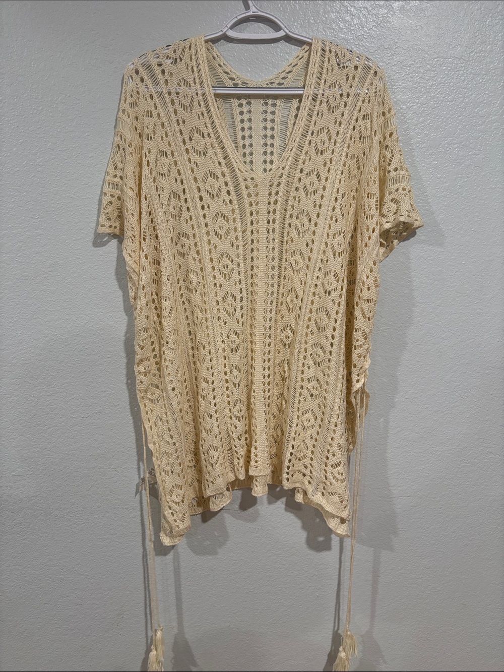 Cream Crochet Openwork Tunic Cover-Up